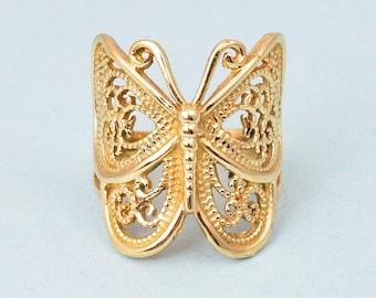 Handmade Brass Butterfly Ring, Filigree Statement Jewelry