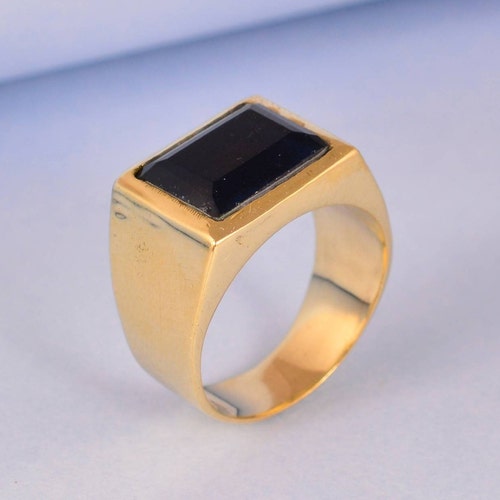 Blue Jade Handmade Men Ring Gold Brass Handmade Mens Etsy