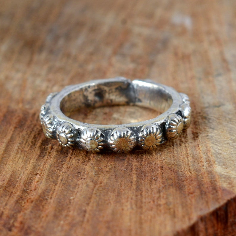 Hippie Jewelrygift item Stacking Ring Valentine Gift Sterling Silver Daisy Ring Flower embossed Hippy Wedding Band Stacker