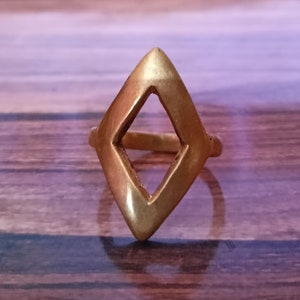 Rhombus Ring, Gold Geometric Ring, Gold Hollow Ring, Minimalist Modern Ring, Brass Ring Jewelry, Gold Simple Ring.