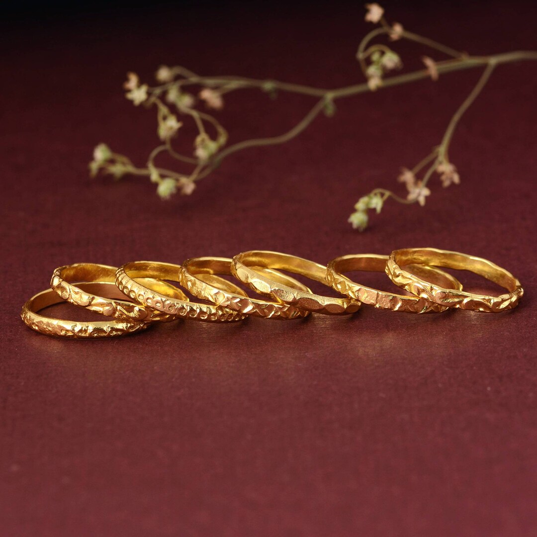 Set of 8 Rings . Mixed Texture Rings . Hammered Stack Ring . Stacking ...
