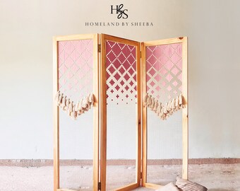 Free standing Modern room divider | large fiber art indoor screen pattern decorative panels/simple tassel interior partition folding screen