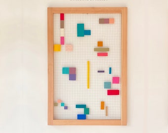 JOY - Contemporary Fiber Art | Multicolored weaving wall art framed tapestry | textile fiber art woven wall hanging | wood wall art large