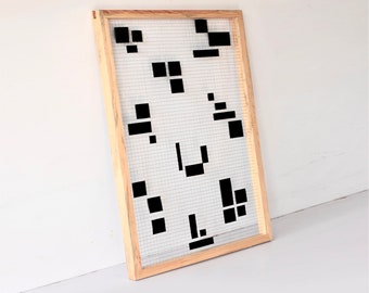 Schwarz & Weiß gewebter Wandbehang - Moderne Wollfaser Kunst