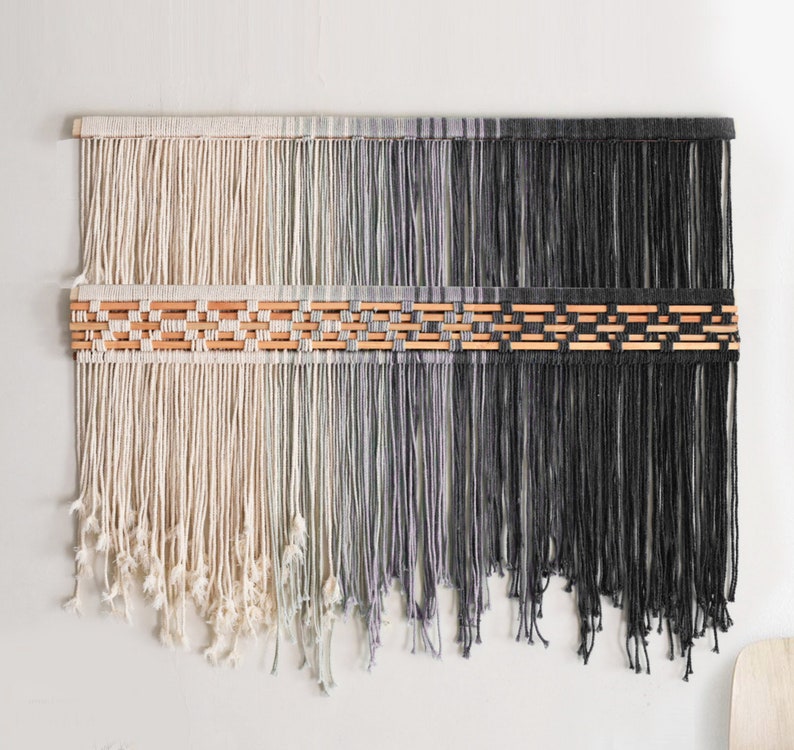 Large Woven macrame wall Hanging Rope art Wood wall art Etsy
