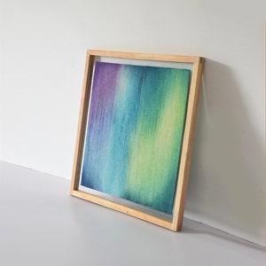 CIEL - Fiber Artwork | Fiber art Wall hanging - Blue green Textile Yarn art Painting - Woven Wall art - Hand painted hand dyed Wood wall art