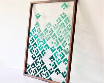 Extra Large green Woven Wall art - Textile contemporary modern geometric pattern Wall hanging - Fiber art Weaving panels - housewarming gift