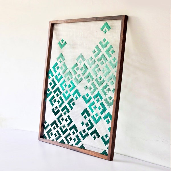 Extra Large green Woven Wall art - Textile contemporary modern geometric pattern Wall hanging - Fiber art Weaving panels - housewarming gift