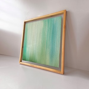 ZANA - Fiber Art Painting | Large Fiber art Wall hanging - Blue green Textile Yarn art Painting - Hand painted hand dyed Wood wall art