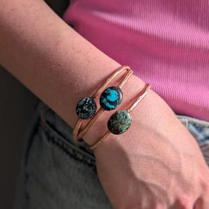 Hammered Copper Turquoise Bracelet: Electroformed Boho Jewelry | Blue Stone Bangle