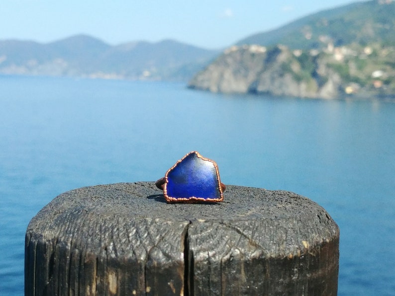 Seaglass Ring Beach Sea Glass Ring Electroformed Ring Boho Ring Seaglass Jewelry Electroformed Sea Glass Blue Glass Ring Bermuda