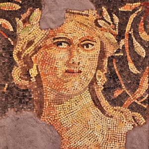 Œuvre murale en mosaïque, Monna Lisa de la mosaïque romaine de Galilée, mosaïque de panneau d’art mural, visage de femme, mosaïque faite à la main,