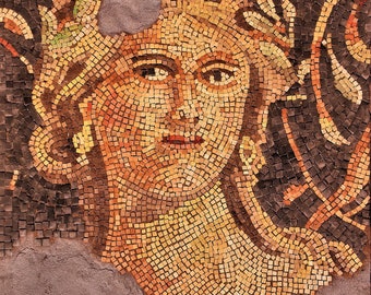 Œuvre murale en mosaïque, Monna Lisa de la mosaïque romaine de Galilée, mosaïque de panneau d’art mural, visage de femme, mosaïque faite à la main,