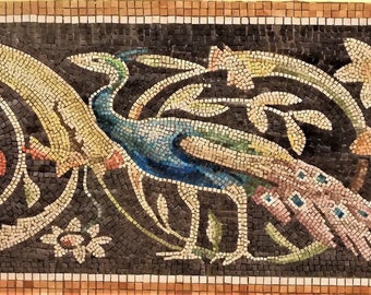 Mosaic Zeus and Ganymede, The Peacock, Roman Copy Mosaic, Mosaic Artwork, Handmade Mosaic Wall Panel, Peacok Colorfull Mosaic, Home Decor