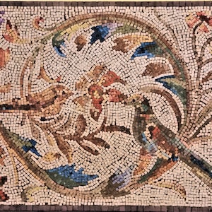 Naturalistic Roman Art Mosaic Frieze with Birds and Acanthus, Roman Mosaic Copy, Mosaic Artwork, Handmade Mosaic, Mosaic Wall Panel