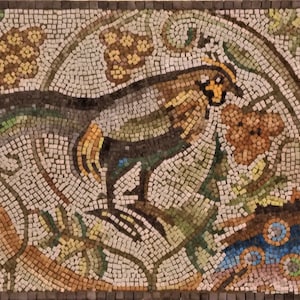 Mosaic of The Vine Scroll –“The Rooster”,Roman Copy Mosaic, Mosaic Artwork, Antient Mosaic Replica, Handmade Mosaic, Mosaic Wall Art Panel