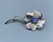 Hobe Sterling Silver Flower and Glass Cabochon Ring