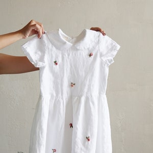 Linen baby dress / toddler dress / white linen  / rose flowers / hand embroidery / kids clothing / girl dress / petite dress