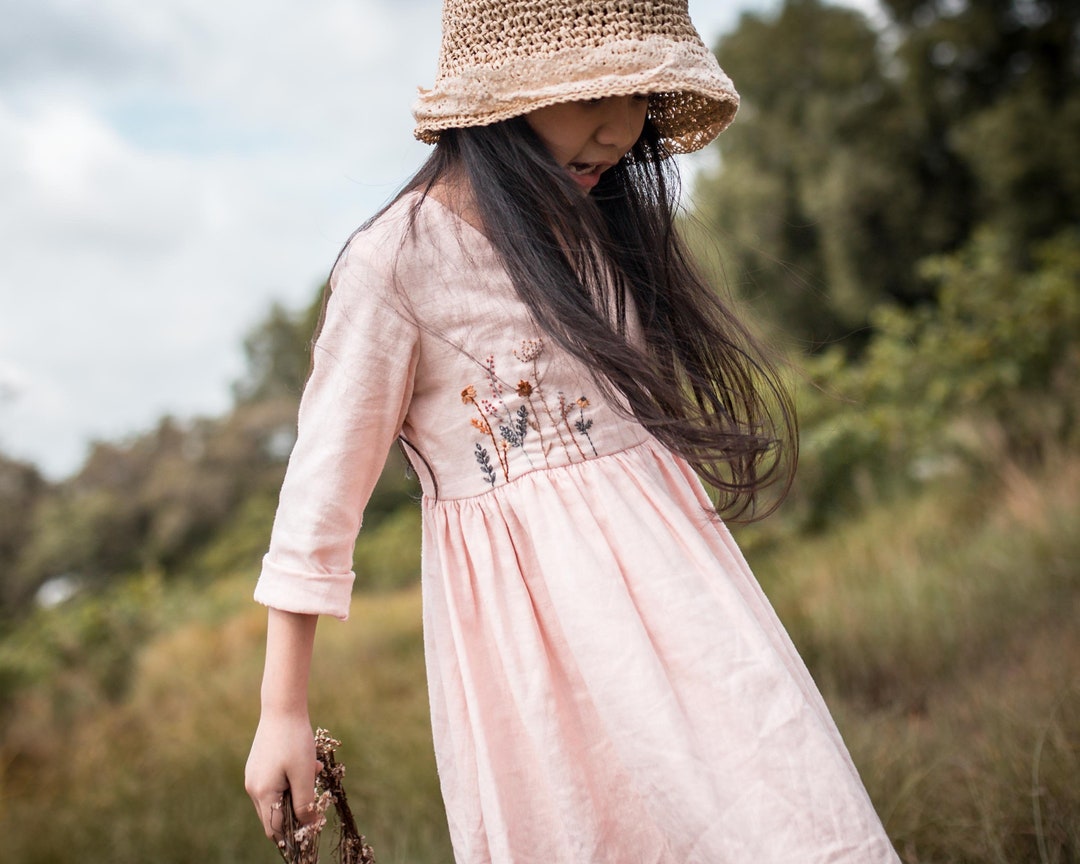 Dusty Pink Dress Toddler Girl Dress Linen Dress Linen Baby Etsy