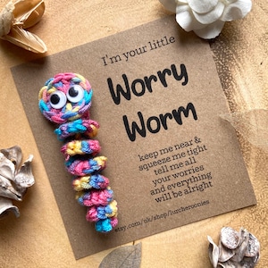 Worry Worm Pet | Crochet | Handmade | Rainbow | Mental Health | Autism | Fidget | Anxiety Relief | Stress Reliever | Keyring | Vegan
