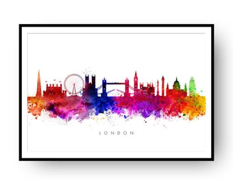 London Skyline, London Cityscape England, Art Print, Wall Art, Watercolor, Watercolour Art Decor [SWLDN06]