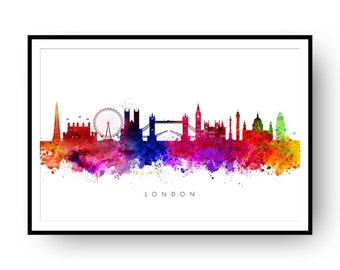London Skyline, London Cityscape England, Art Print, Wall Art, Watercolor, Watercolour Art Decor [SWLDN01]