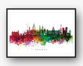 Prague Skyline, Multicolor Watercolor Print, Cityscape, Art Print, Wall Art, Art Decor – SWPRG01