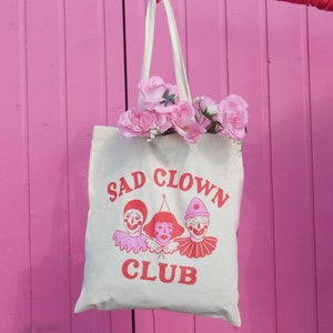 Sad Clown Club Tote Bag | Screen Printed Illustrated Natural Canvas Shopping Bag | Reusable Carrier Bag | Circus Clown Core Aesthetic