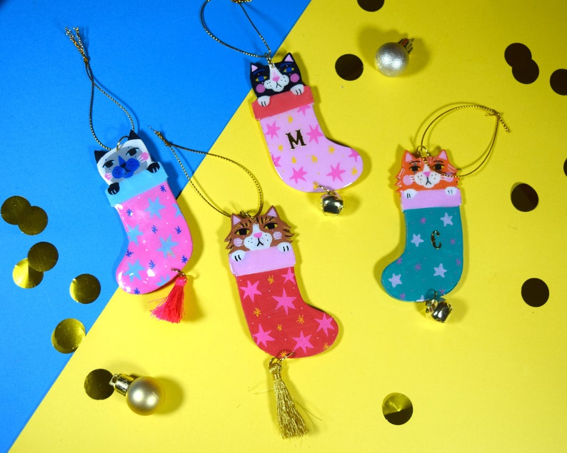 Custom Cat Decoration Cute Cat in Stocking Handmade image 2