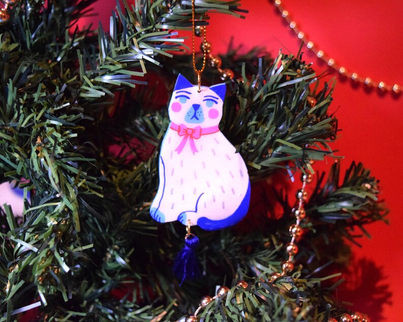Cat Tassel Handmade Christmas Tree Decoration Cat Tree image 1