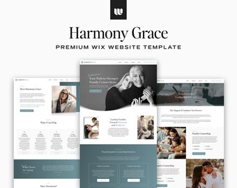 Può includere: Homepage del sito web di Harmony Grace, un servizio di consulenza familiare. Il sito web presenta una foto di un terapeuta e un cliente, insieme a un testo sui servizi offerti, tra cui la consulenza familiare, la consulenza di coppia e la consulenza individuale.