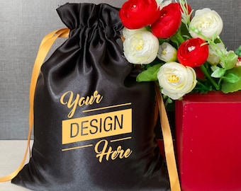 Personalized Satin Favor Bag: Custom Logo Drawstring Gift Bag