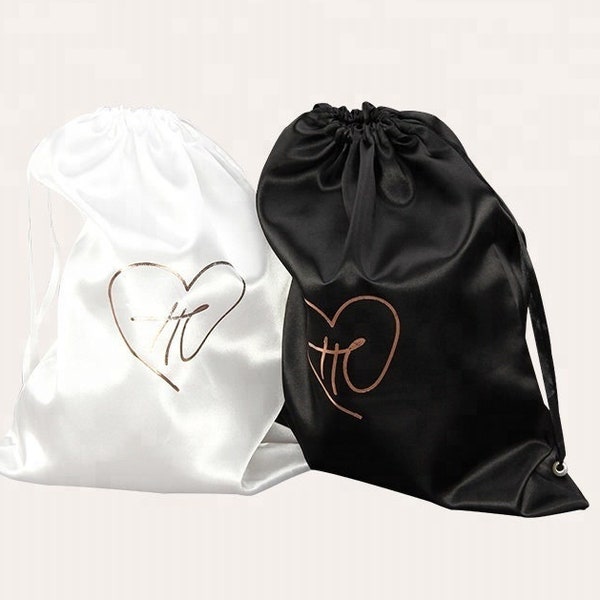 Benutzerdefinierte Satin Bundle Bag, individuell bedruckte lose Satin-Haaraufbewahrungstasche, Satin-Kordelzug-Staubschutz, Haarverlängerungsverpackungstasche, individuelles Logo