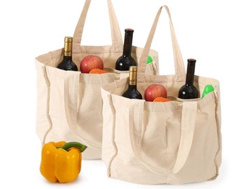 Organic Cotton Canvas Grocery Tote Bags with Handles - Set of 3