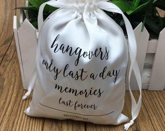Personalized Satin Bachelorette Party Favor Bags: Hangover Recovery Kit