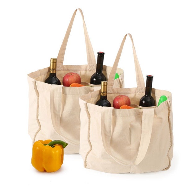 Canvas Grocery Shopping Bags with Handles-Cloth Grocery Tote Bags-Reusable Shopping Grocery Bags-Organic Cotton Washable & Eco-friendly Bags