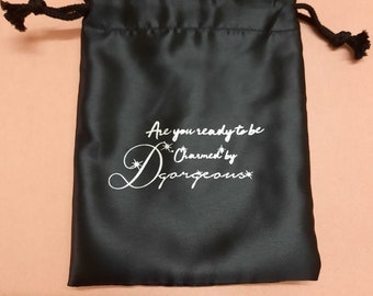 100 Satin Jewelry Bag, Custom Bag With Logo, Personalize Drawstring Bag Gift Packaging Bag, Black Satin Pouch