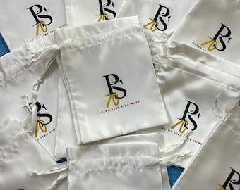 100 Custom Satin Drawstring Bags: Logo Wedding Favor Jewelry Pouch