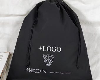 ブラックコットン巾着ダストバッグ：ハンドバッグ＆財布収納