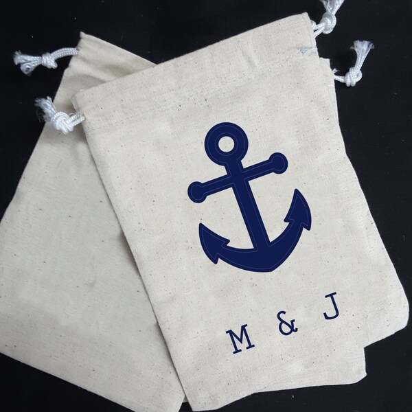 Anchor Favor Bag Nautical Muslin Bag Thank You Gift Beach Destination Bachelorette Hawaii Ahoy Baby Shower custom muslin bag Nautical gift