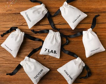 Personalized Cotton Drawstring Favor Bag: Organic Jewelry Pouch