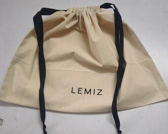 Beige Drawstring Pouch with Black Grosgrain for Handbags Purses Dust Cover Storage bags Cotton Drawstring for Handbags Purses Shoes Dust bag
