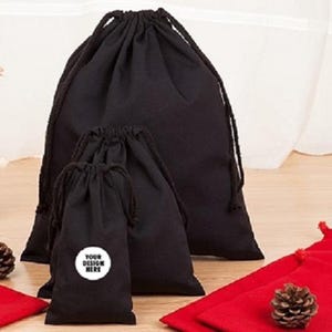 Custom Black Organic Cotton Drawstring Bag: Personalized Jewelry Pouch