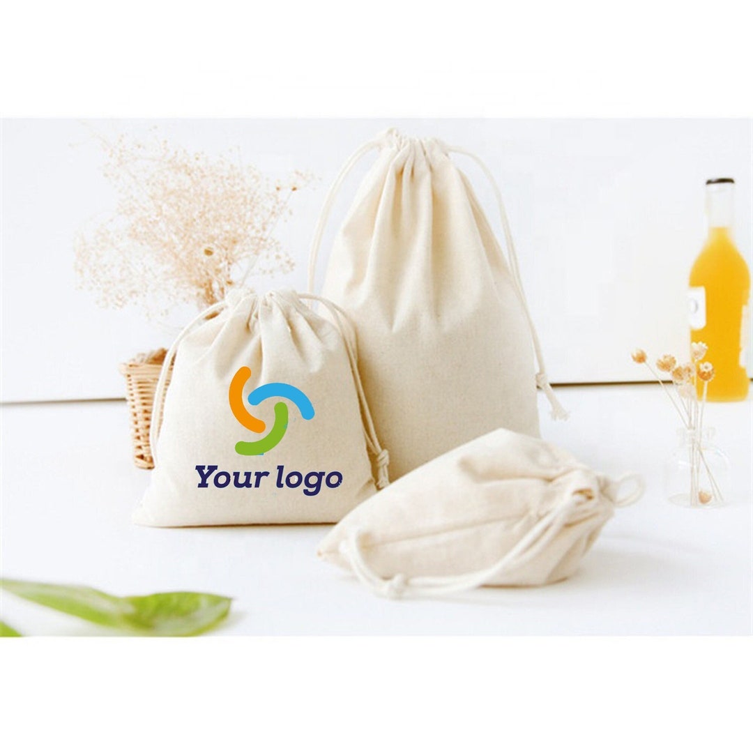 100 Organic Cotton Drawstring Bags, Custom Logo Drawstring Bags