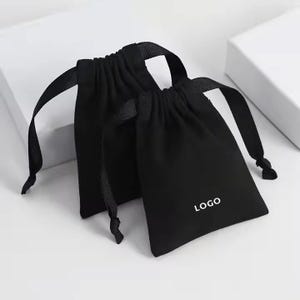 Sacola de algodão preto orgânico natural com cordão e fita de cetim de gorgorão, bolsa de algodão preto, bolsa de embalagem, bolsa para joias, sacos de pó personalizados