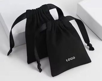 Kordelzugbeutel aus schwarzer Baumwolle: Personalisierte Schmucktasche