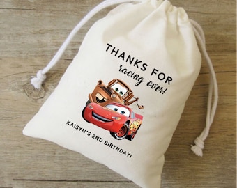 Route 66 disney car mater and lightening kids Party Favor bags,muslin bags - goodie bags, thank you, boys birthday