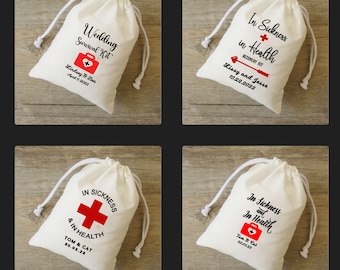 In Sickness and In Health bags,wedding Survival Kit,wedding Recovery Kit,Wedding Emergency kit,asprin kit,hangover survival