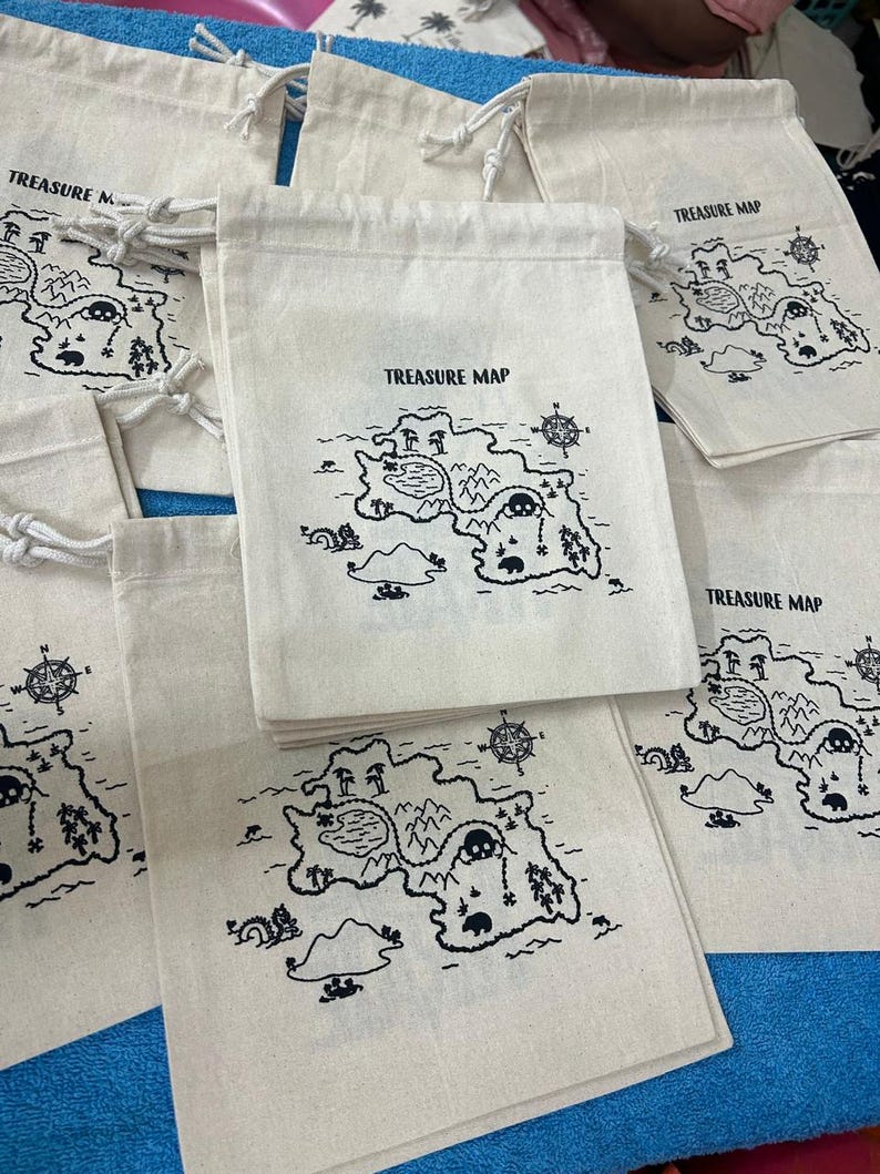 Treasure Map Cotton Favor Bag: Custom Pirate Party Drawstring Bag - Etsy