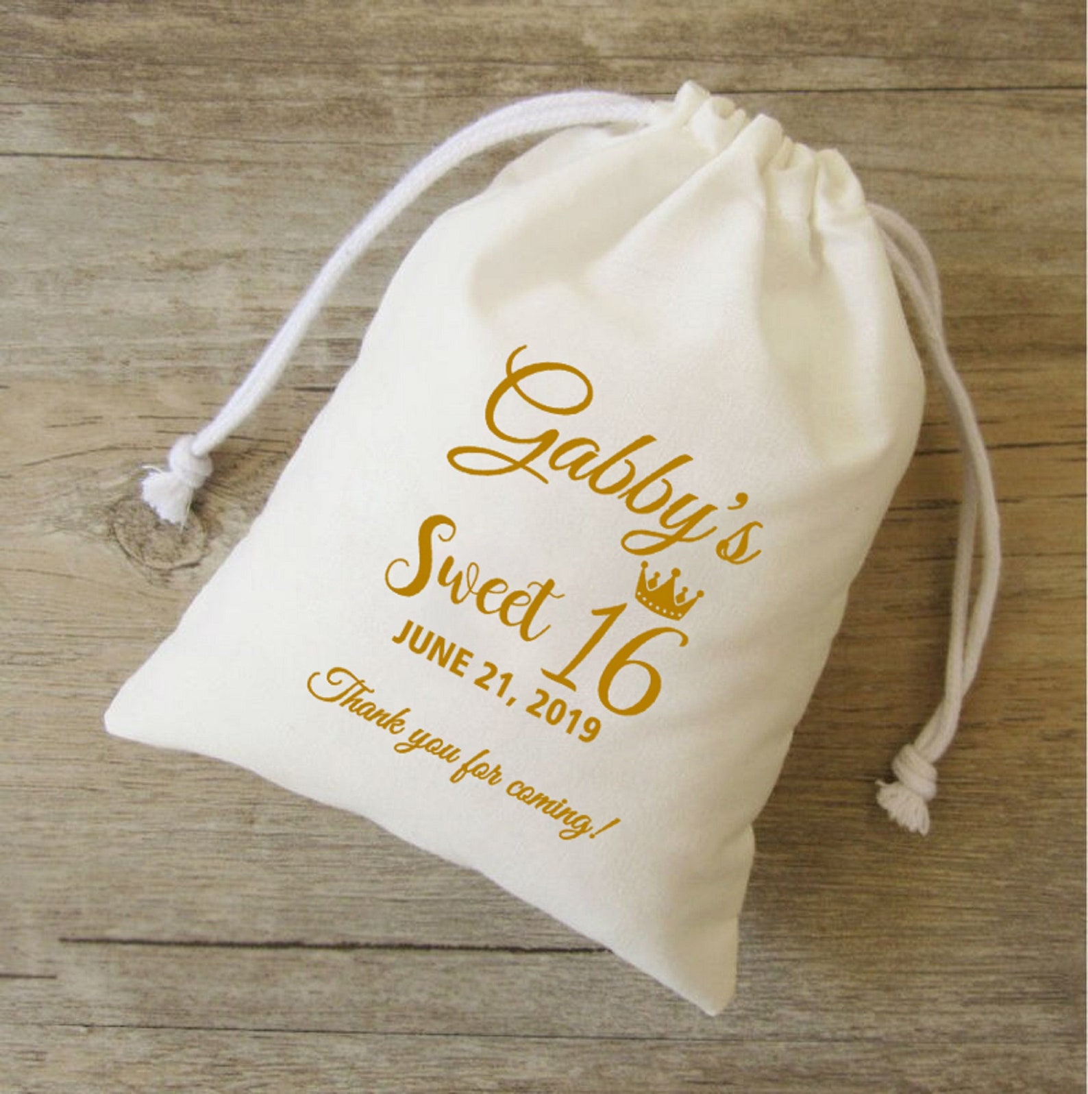 Personalized Sweet 16 Favor Bags: Crown Design, Muslin Cotton - Etsy